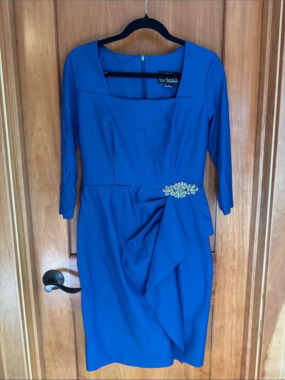 Alex Evenings Royal Blue Long Sleeve Sheath Dress with Jeweled Waist
